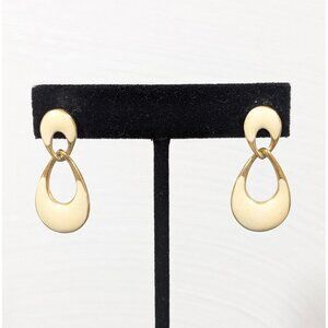 Vintage Gold Tone Cream Enamel Door Knocker Drop Dangle Earrings Pierced
